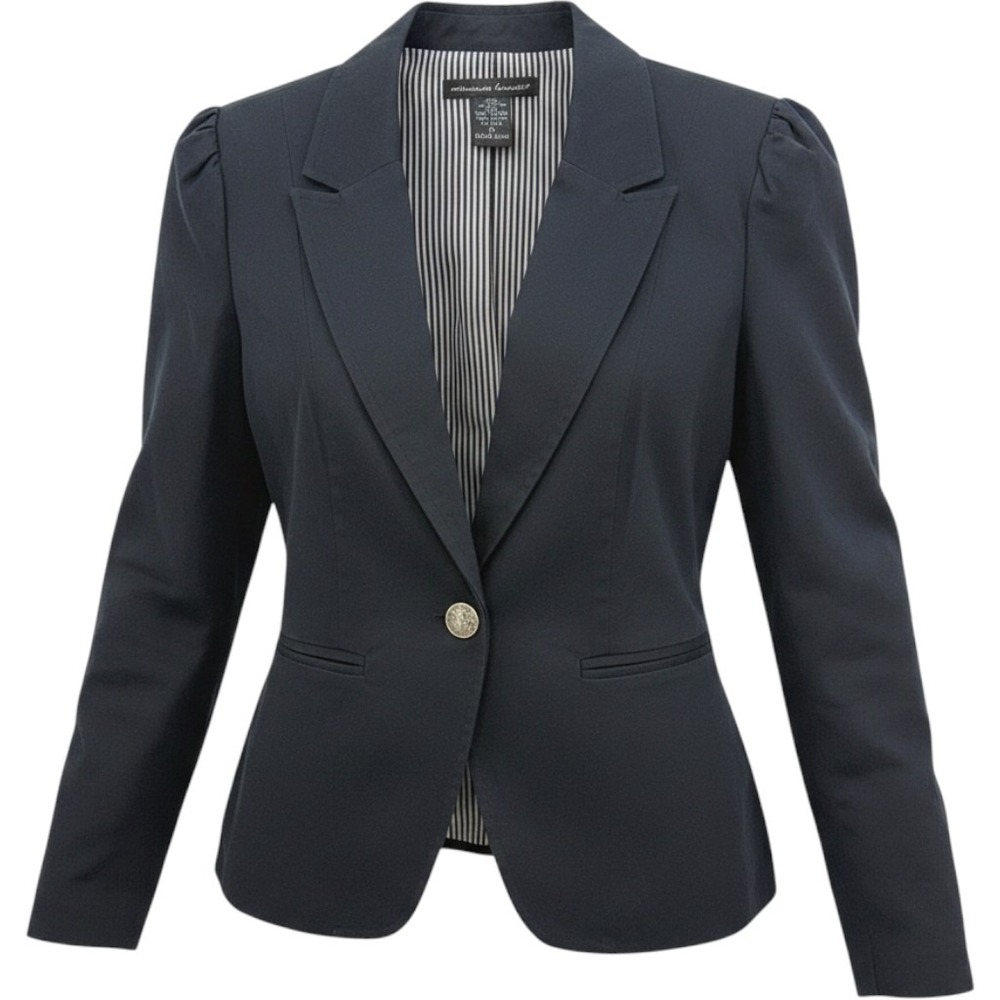 Minimalist Black 100% Cotton Blazer M Dark Academia Workwear Striped Lining Chic